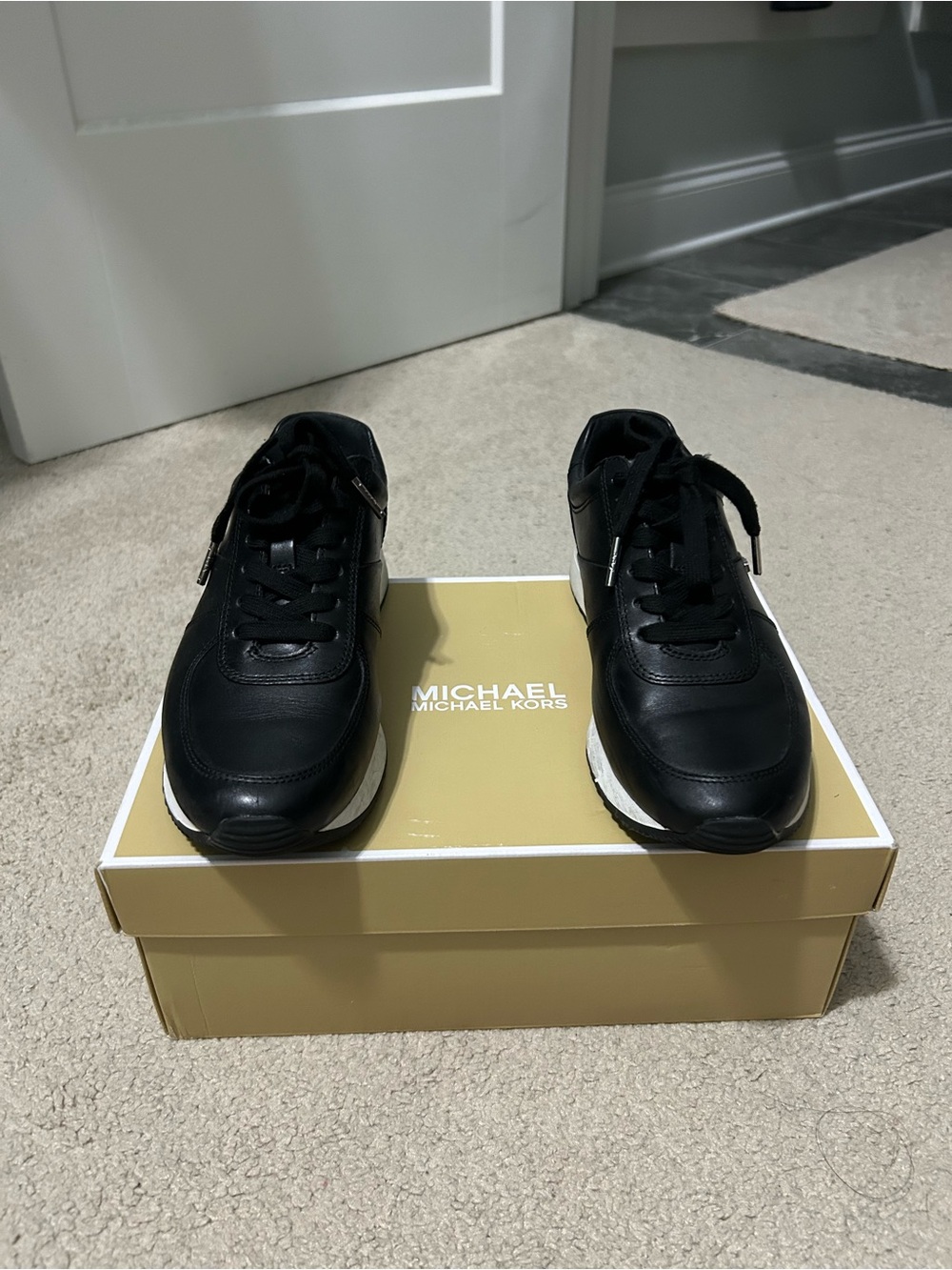Michael Kors Black Leather Lace-Up Men's Sneakers